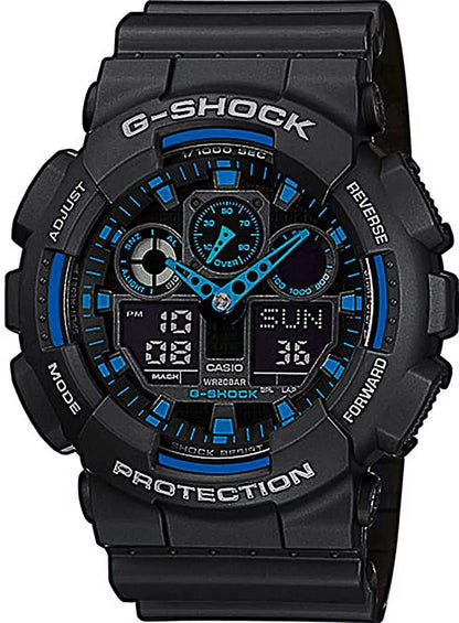 Casio G-Shock herrarmbandsur med svart boett och blå urtavla