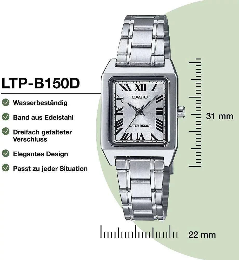 Damklocka LTP-B150D med armband i rostfritt stål, rektangulär urtavla; mått 31 mm