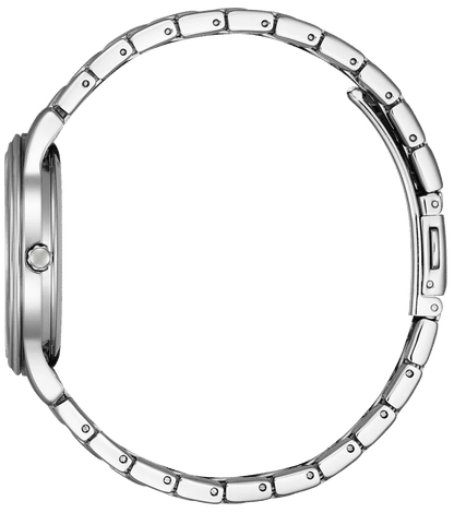 "Damklocka med armband och boettprofil i silverfärgat rostfritt stål, sidovy"