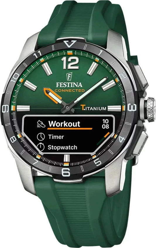Herrklocka med radiostyrning, grön urtavla, titanring och grönt silikonarmband