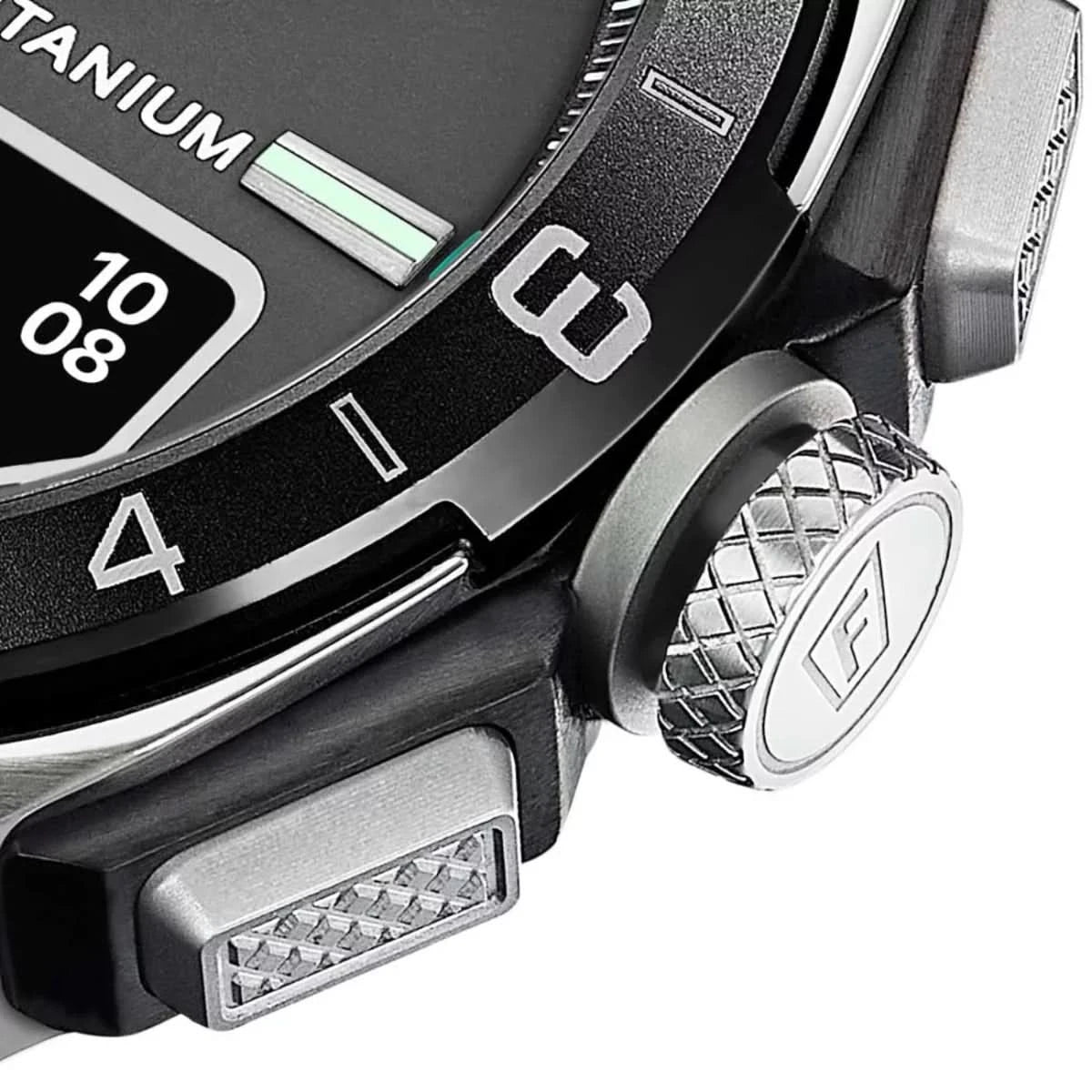 Festina Connected-klocka: Titaninfattning, sidoknappar och turkos armband med struktur.