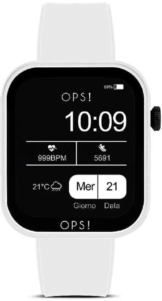 OPS! Smartklocka med vitt silikonarmband, fyrkantig display