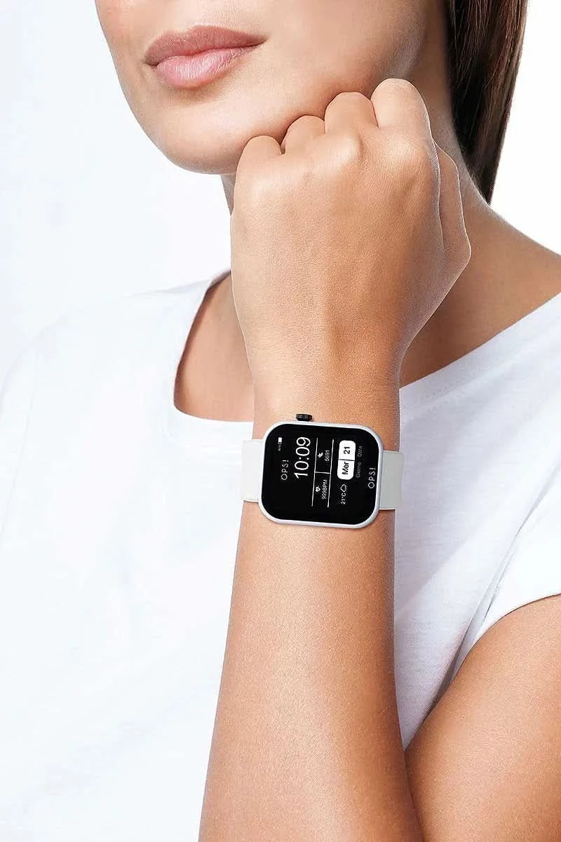 OPS! Smartklocka på handleden, svart display, vitt armband