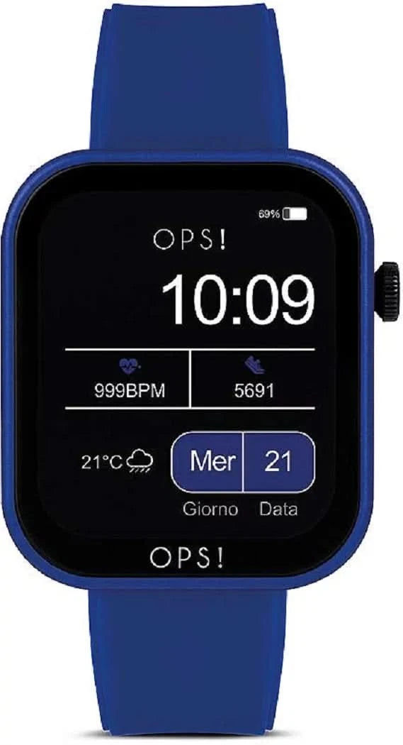 Unisex smartklocka med blått silikonarmband och svart display, 10:09