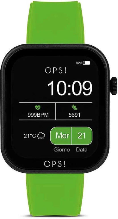 Unisex smartklocka med grönt silikonarmband och svart display, tid 10:09