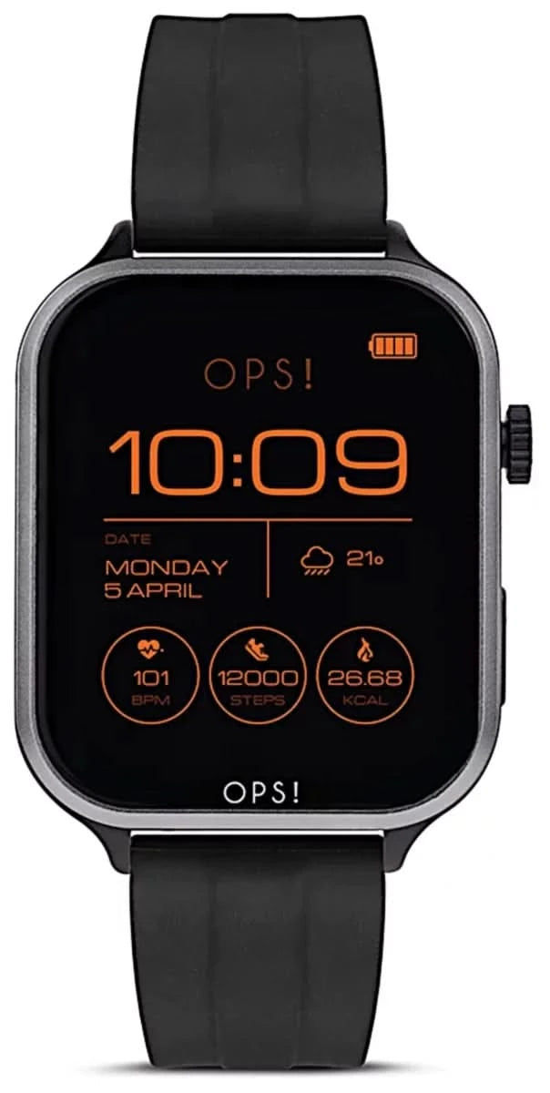 Unisex smartklocka med svart silikonarmband, OPS!-display 10:09