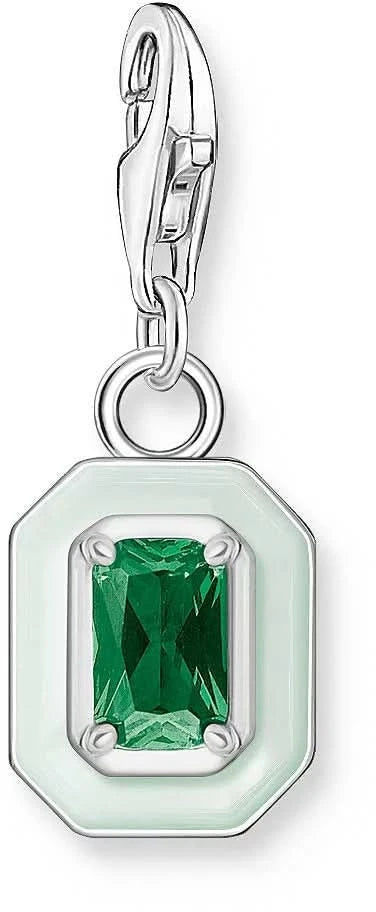 Hänge i 925 sterling silver med grön fyrkantig sten i fasettslipad infattning
