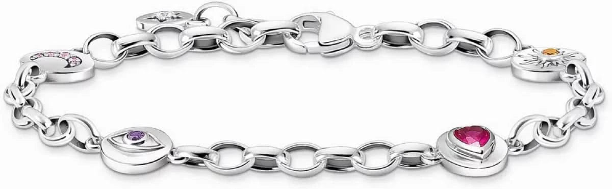 "Thomas Sabo silver link bracelet with round charms and colorful gemstones"