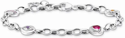 "Thomas Sabo silver link bracelet with round charms and colorful gemstones"