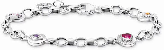 "Thomas Sabo silver link bracelet with round charms and colorful gemstones"