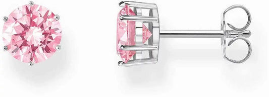 Örhängen med rund rosa zirkonsten, silverfärgat stift
