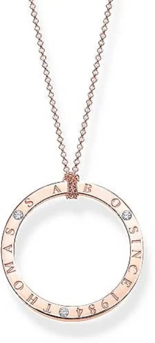 Långt halsband med rund cirkelhänge, roséguldfärgad, med bokstavsring