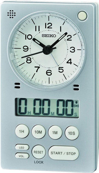 Seiko analog-digital väckarklocka i plast, vit, med display och knappar