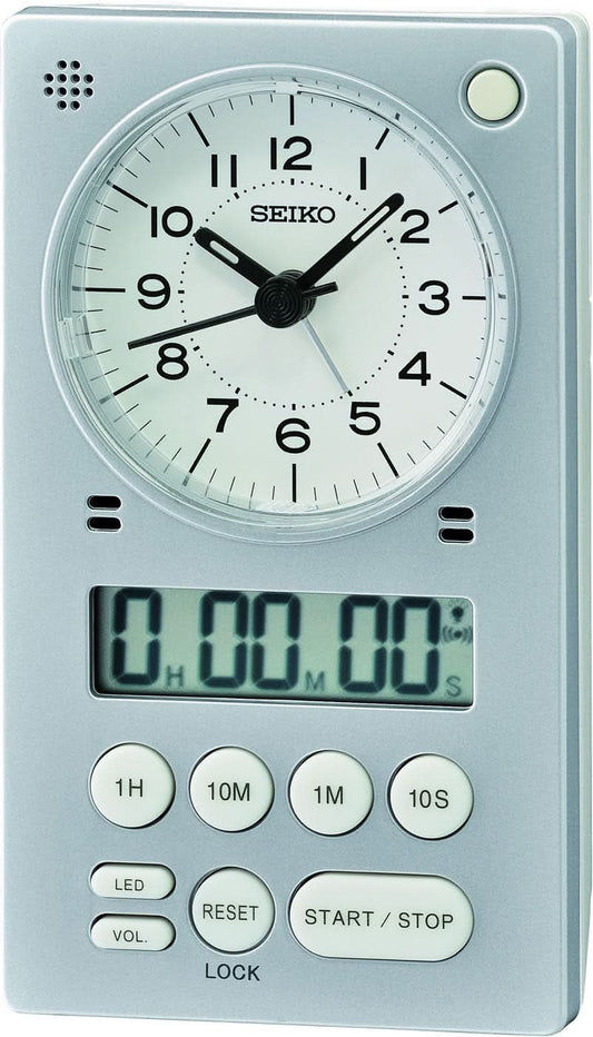 Seiko analog-digital väckarklocka i plast, vit, med display och knappar