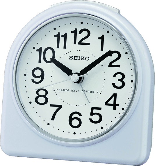 Seiko analog väckarklocka med blått hölje och svart urtavla, visare och sekundvisare