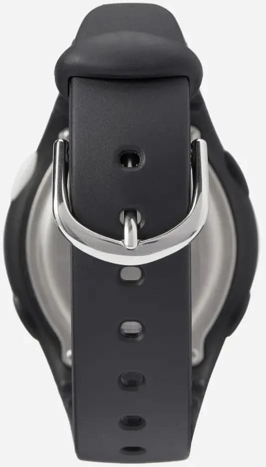 Lorus digital klocka med svart spänne och fäste på baksidan