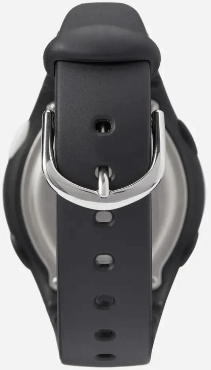 Lorus digital klocka med svart spänne och fäste på baksidan