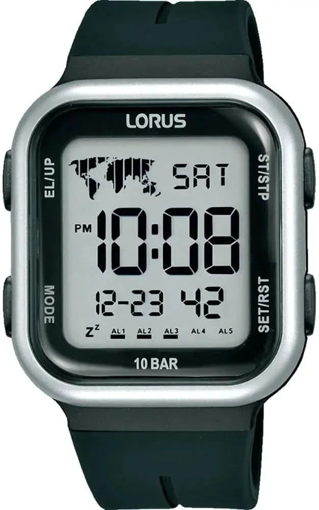 Lorus digital klocka, 10 BAR, mörkgrönt armband och belyst display