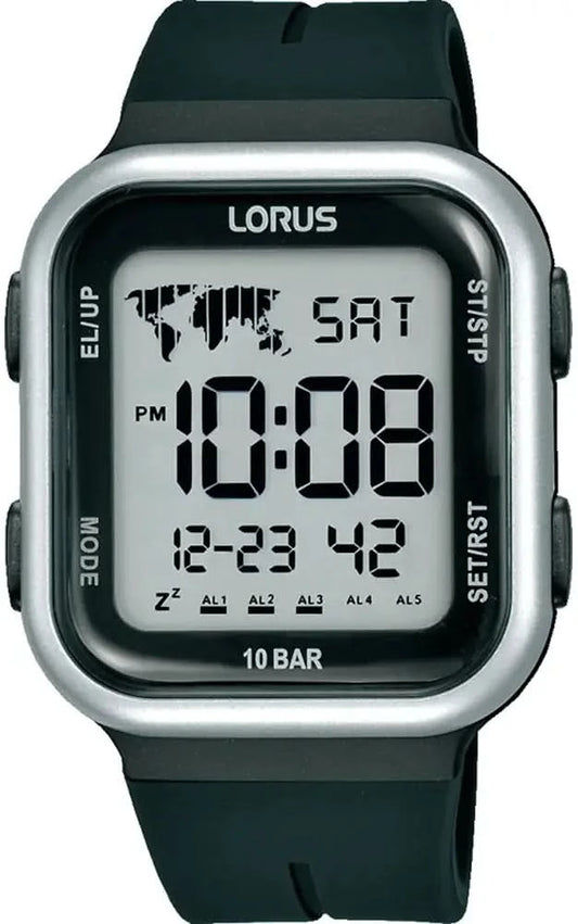 Lorus digital klocka, 10 BAR, mörkgrönt armband och belyst display