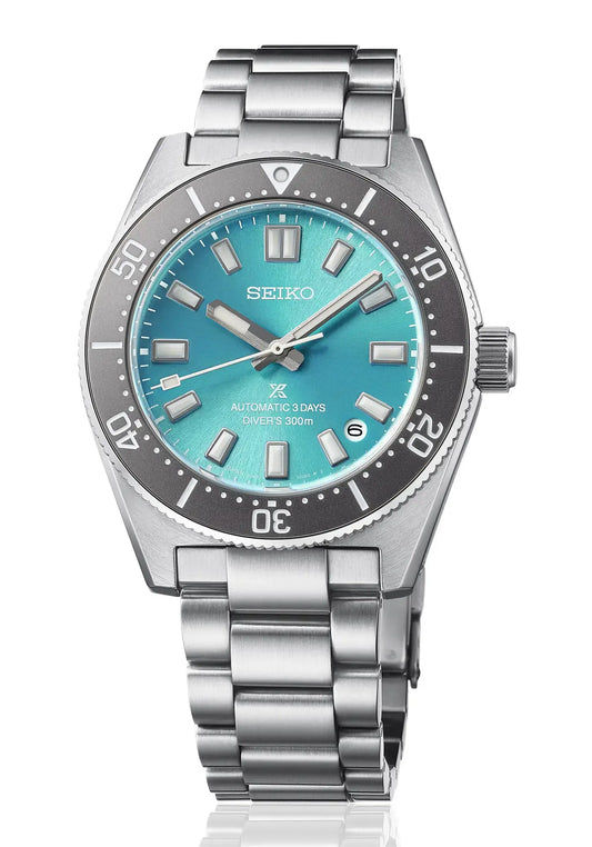 Seiko Prospex Herrenarmbanduhr mit türkisfarbenem Zifferblatt und Edelstahlarmband