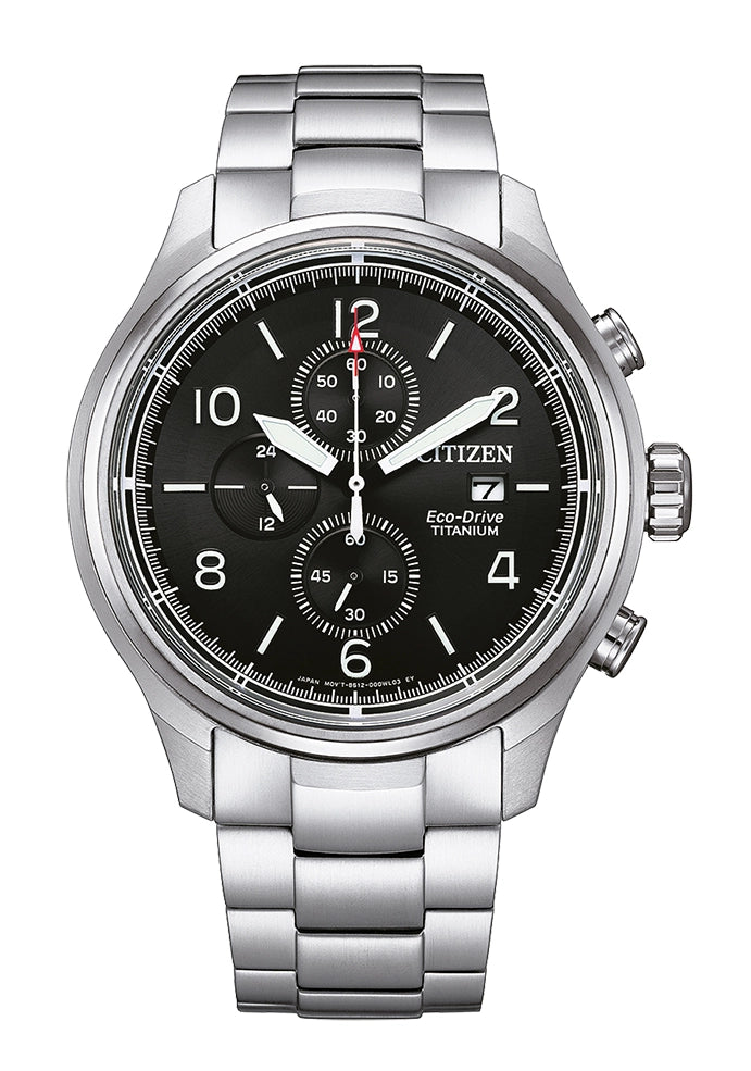 Citizen Zenshin Herren-Armbanduhr mit Metallarmband, schwarzem Zifferblatt und Chronographenfunktion