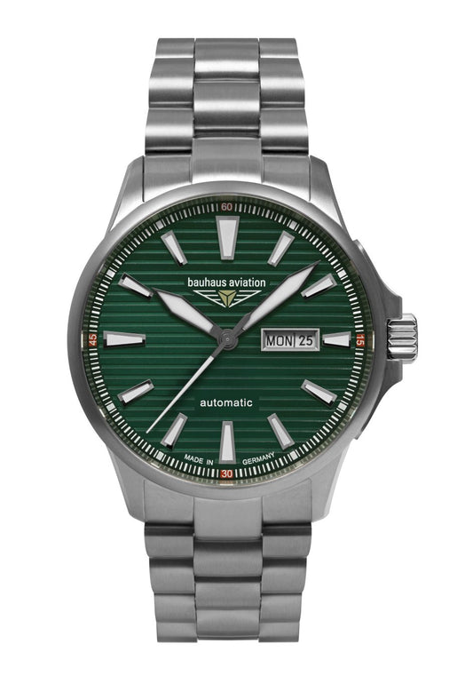 Automatik-Armbanduhr mit grünem Zifferblatt, Stahlband und Datumsanzeige