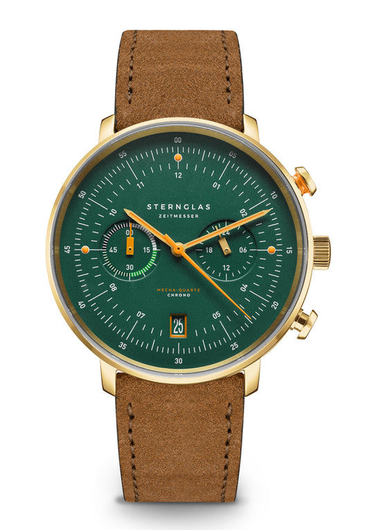 Sternglas Hamburg Chrono Edition Vintage S01-HCV22-WL02 Herrenuhr Dunkelgrün • Mecha-Quartz Chronograph • Gewölbtes