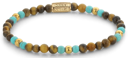 Armband med färgglada ädelstenspärlor och lås i rostfritt stål, turkos-gul-brun