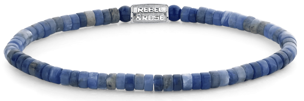 Armband med blå ädelstensskivor och lås i rostfritt stål