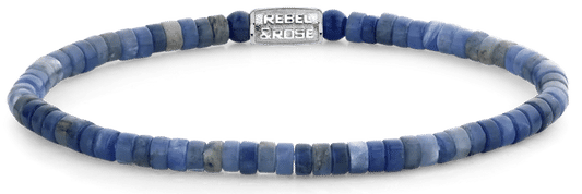 Armband med blå ädelstensskivor och lås i rostfritt stål