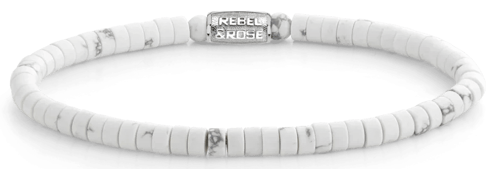 Vitt armband med skivformade pärlor och lås i rostfritt stål, Rebel&Rose