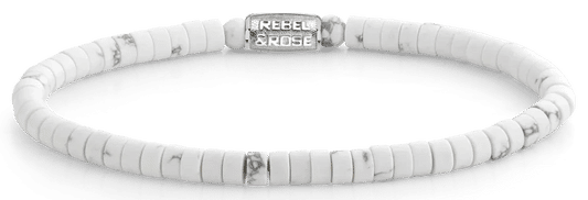 Vitt armband med skivformade pärlor och lås i rostfritt stål, Rebel&Rose