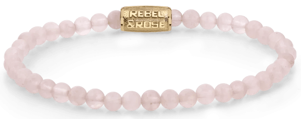Rosenkvartsarmband med runda 4 mm stenar och Rebel&Rose rostfritt stål-lås