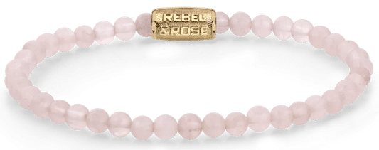 Rosenkvartsarmband med runda 4 mm stenar och Rebel&Rose rostfritt stål-lås