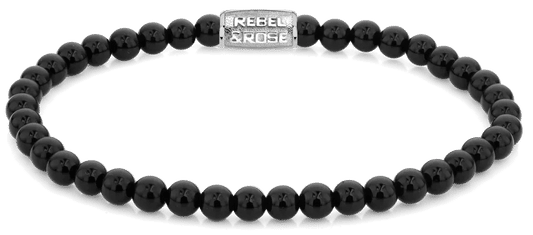 Armband med svarta onyxpärlor och rostfritt stållås