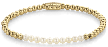 Armband med sötvattenspärlor, guldfärgade stenar och lås i rostfritt stål (Rebel&Rose)