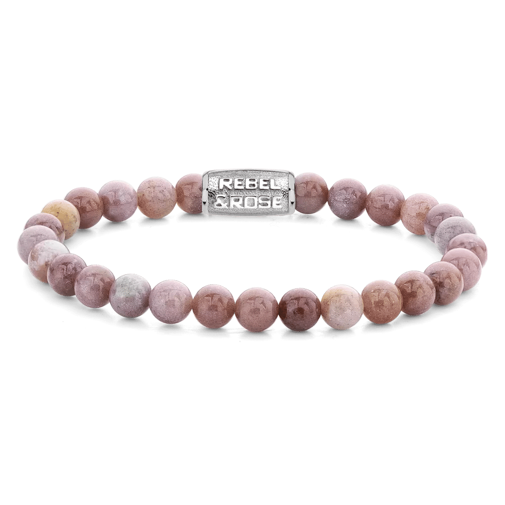Armband med pärlor av rodoniit och lås i rostfritt stål Rebel&Rose