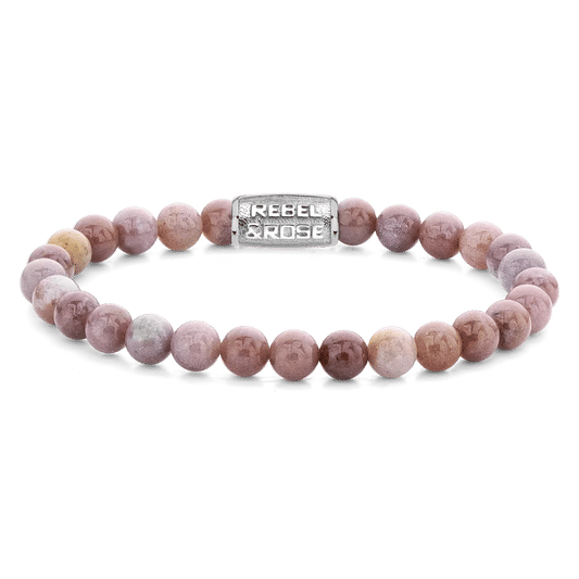 Armband med pärlor av rodoniit och lås i rostfritt stål Rebel&Rose