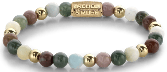 Armband med färgglada ädelstenspärlor och guldfärgat lås, Rebel&Rose