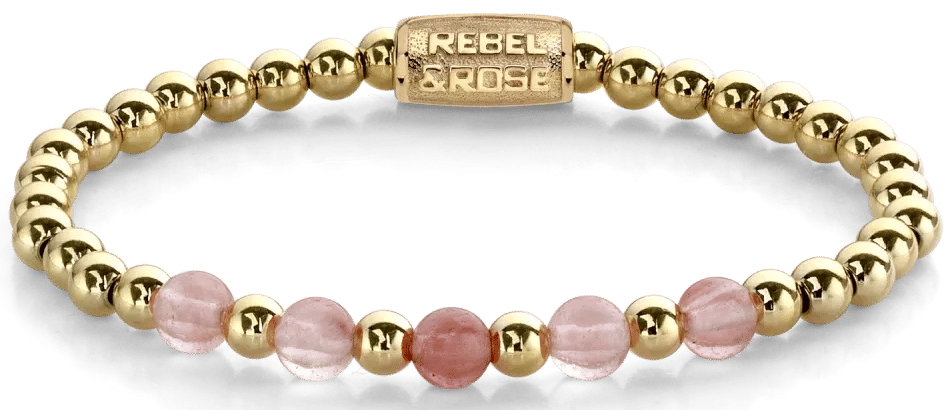 Armband med rosa och guldfärgade stenar, med spänne i rostfritt stål Rebel&Rose