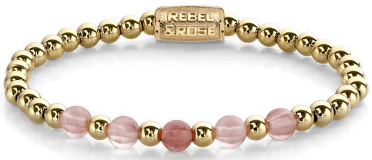Armband med rosa och guldfärgade stenar, med spänne i rostfritt stål Rebel&Rose