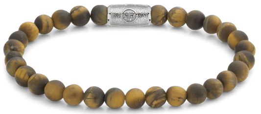 Armband med runda pärlor av tigeröga-natursten och rektangulärt rostfritt stållås