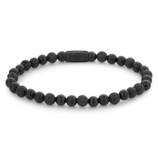 Armband med svarta naturstenspärlor (6 mm) och svart rostfritt stållås
