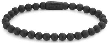 Armband av svarta naturstenspärlor (6 mm) med svart rostfritt stållås