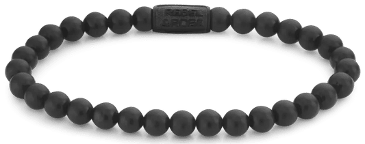 Svart armband med naturstenspärlor (6 mm) och svart spänne i rostfritt stål