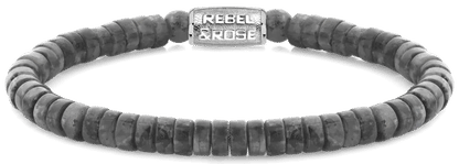 Armband av grå skivpärlor i natursten med lås i rostfritt stål, Rebel&Rose