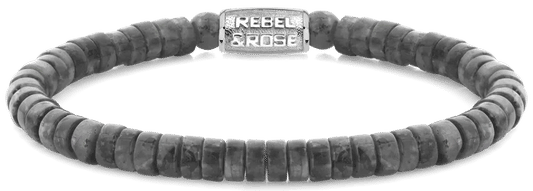 Armband av grå skivpärlor i natursten med lås i rostfritt stål, Rebel&Rose