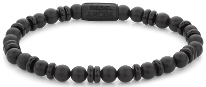 Armband i svart onyx med pärlor och skivor, svart lås i rostfritt stål