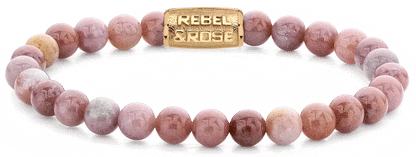 Armband med rosa rhodonitpärlor och metallås, Rebel&Rose-berlock