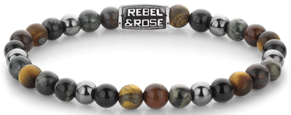 Armband med blandade ädelstenspärlor och lås med Rebel&Rose-logotyp